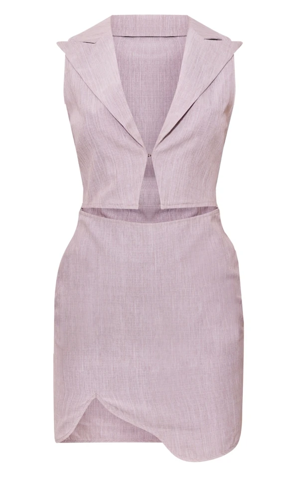 Robe Moulante Style Gilet Gris Pierre Effet Lin à Découpes 5 Robe Moulante Style Gilet Gris Pierre Effet Lin à Découpes – Image 5