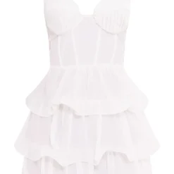 Robe Moulante Volantée Blanche En Mousseline De Soie à Bonnets Plissés -Pas Cher Robe Tendre Magasin 7e1f9fc67630769f99913278db49e098ef15fa13 cne2974 5