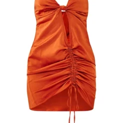 Robe Moulante Satinée Orange à Buste Noué Découpé Et Fronces -Pas Cher Robe Tendre Magasin 80c2f439bae12e5b2e38ed0e2220c8a672fbd4fc cnd7652 5