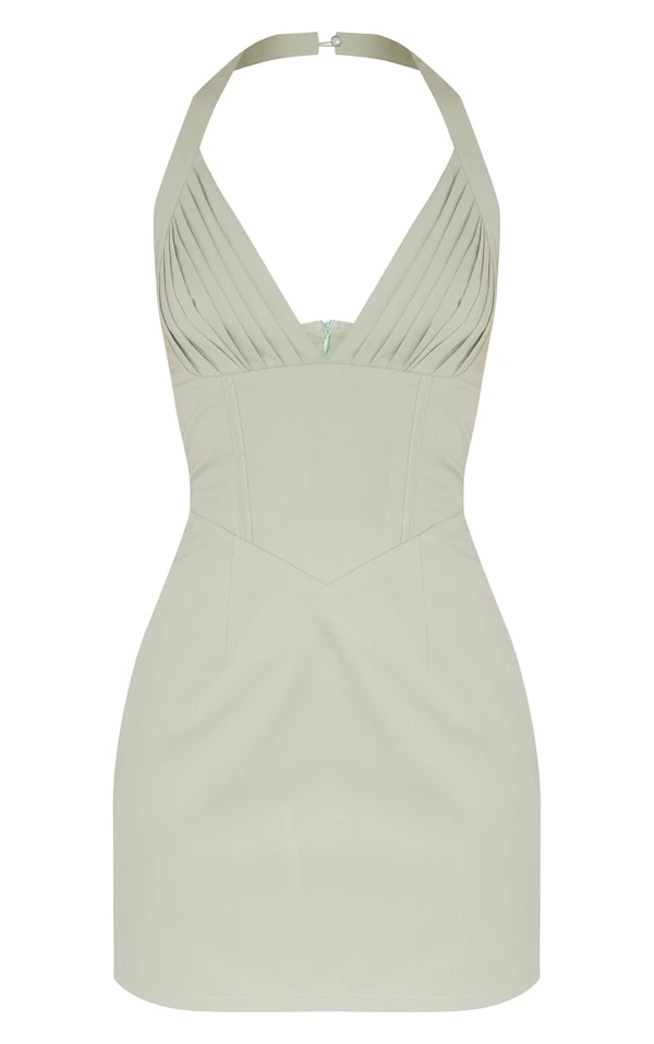 Robe Moulante En Maille Tissée Vert Sauge Kaki à Bonnets Plissés Et Dos Nu 5 Robe Moulante En Maille Tissée Vert Sauge Kaki à Bonnets Plissés Et Dos Nu – Image 5