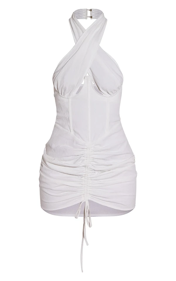 Robe Moulante Blanche Style Corset Froncée Effet Lin 5 Robe Moulante Blanche Style Corset Froncée Effet Lin – Image 5