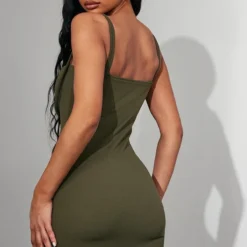 Robe Moulante Kaki à Détail Coutures Sur Le Buste Et Bretelles -Pas Cher Robe Tendre Magasin 81754944a7cdd5fef0b1fcc4df7be2aacec2927e cnd4077 2