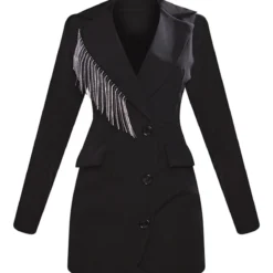 Robe Blazer Cintrée Noire à Bordure En Franges Strassées Et Manches Longues -Pas Cher Robe Tendre Magasin 81b65af06a75b59f7bd8279cc581abdadb4305b7 cnc5795 5