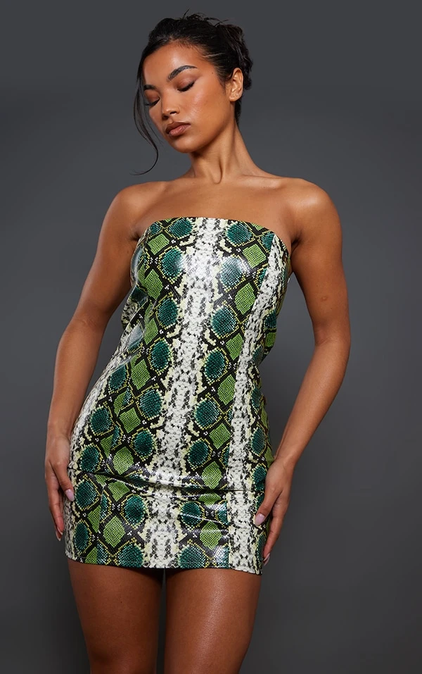 Robe Moulante Style Bustier En Similicuir Vert Imprimé Serpent 1 Robe Moulante Style Bustier En Similicuir Vert Imprimé Serpent
