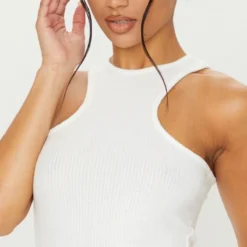 Robe Moulante Blanche Côtelée Brossée à Dos Nageur -Pas Cher Robe Tendre Magasin 82f3bcd00ede9ef05610e34930be4210bf44c5af CMM1615 4