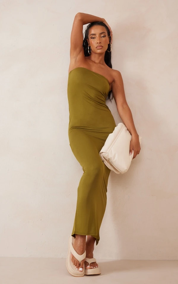 Robe Bustier Longue Vert Olive 3 Robe Bustier Longue Vert Olive – Image 3