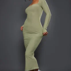 Robe Longue Kaki En Maille Douce à Col Rond -Pas Cher Robe Tendre Magasin 868789e32955b7dfacd9a2725a773f04dc26624d cnd1309 3