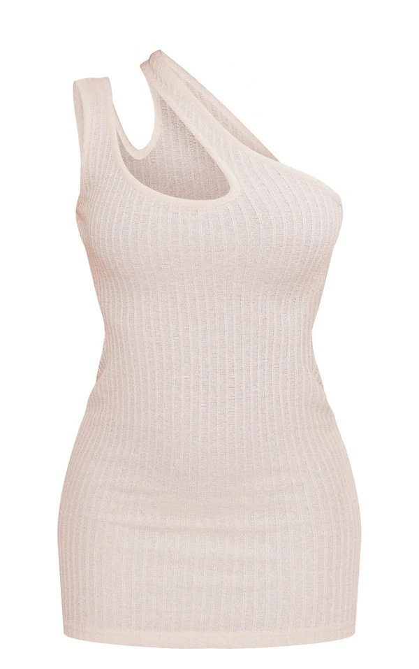 Robe Moulante Asymétrique Crème Texturée Ajourée 5 Robe Moulante Asymétrique Crème Texturée Ajourée – Image 5