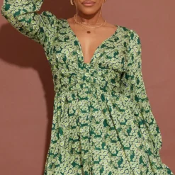 Robe Droite Fleurie Verte à Boutons Et Manches Bouffantes -Pas Cher Robe Tendre Magasin 87691991268d98d01dcf9bd081a15b4a5940ea7b cmw4381 4