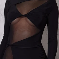 Robe Très Moulante Noire à Parties En Mesh Et Noeuds -Pas Cher Robe Tendre Magasin 876c679f0fbec801632f19765402bc2ed2435a9e cnc5916 4