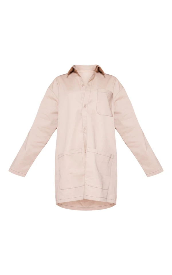 Robe Chemise Sable à Coutures Contrastantes Et Poches Cargo 4 Robe Chemise Sable à Coutures Contrastantes Et Poches Cargo – Image 4