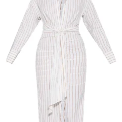 Robe Chemise Mi-longue Blanche Rayée à Taille Nouée Et Jupe Froncée -Pas Cher Robe Tendre Magasin 8876f904ce71f45c48d8e5e4af8b7b4745bbc2af cmw9551 6