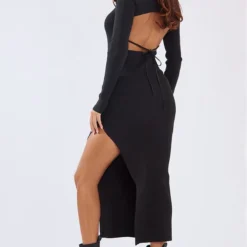 Robe Longue Noire En Maille Tricot à Manches Longues Et Dos Nu -Pas Cher Robe Tendre Magasin 891b9b1cd25a9b2585510d6ae170b6fae7d859c5 cna5343 6