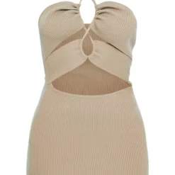 Robe En Maille Tricot Côtelée Taupe à Lanière Croisées -Pas Cher Robe Tendre Magasin 892329f62848e94987dc9cbe0ec76abbb8ad16c6 cnc5878 5