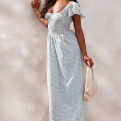 Robe Mi-longue Bleue Fleurie à Détail Corset -Pas Cher Robe Tendre Magasin 894f947d224d675749c85490685910960374c6db cnd2017 3