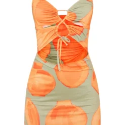 Robe Droite Dos Nu Imprimé Vase Orange à Ourlet Volanté Et Découpes -Pas Cher Robe Tendre Magasin 899be477ab1dfe3e82d583624ab03c7aa01413fc cne8571 5