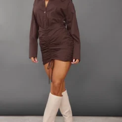 Robe Moulante Style Chemise Oversize Froncée Chocolat -Pas Cher Robe Tendre Magasin 89b54eb120175ac4b72acec1e9e1fc03a9c32571 cnb8479 3