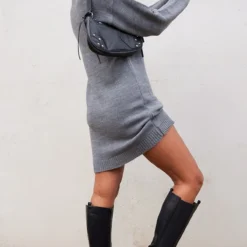 Robe Pull Grise Basique En Maille Tricot à Col Roulé -Pas Cher Robe Tendre Magasin 8aee485b3de7020f3ee84e1ad7e6a0316af08988 cmz8167 2