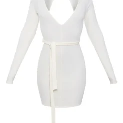 Robe Moulante Crème à Dos Nu Noué Et Manches Longues -Pas Cher Robe Tendre Magasin 8b1497dfe3ab30cdcd2c9d438724136f3b02c51d cnd4070 5