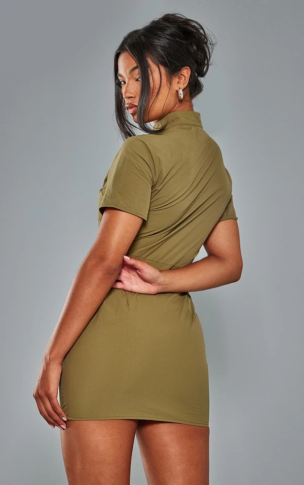 Robe Chemise Parachute Cargo Kaki à Zip 2 Robe Chemise Parachute Cargo Kaki à Zip – Image 2