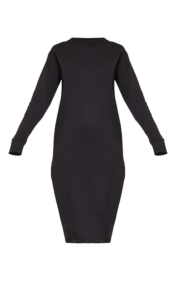 Robe Pull Mi-longue Oversize Noire Fendue En Sweat 5 Robe Pull Mi-longue Oversize Noire Fendue En Sweat – Image 5