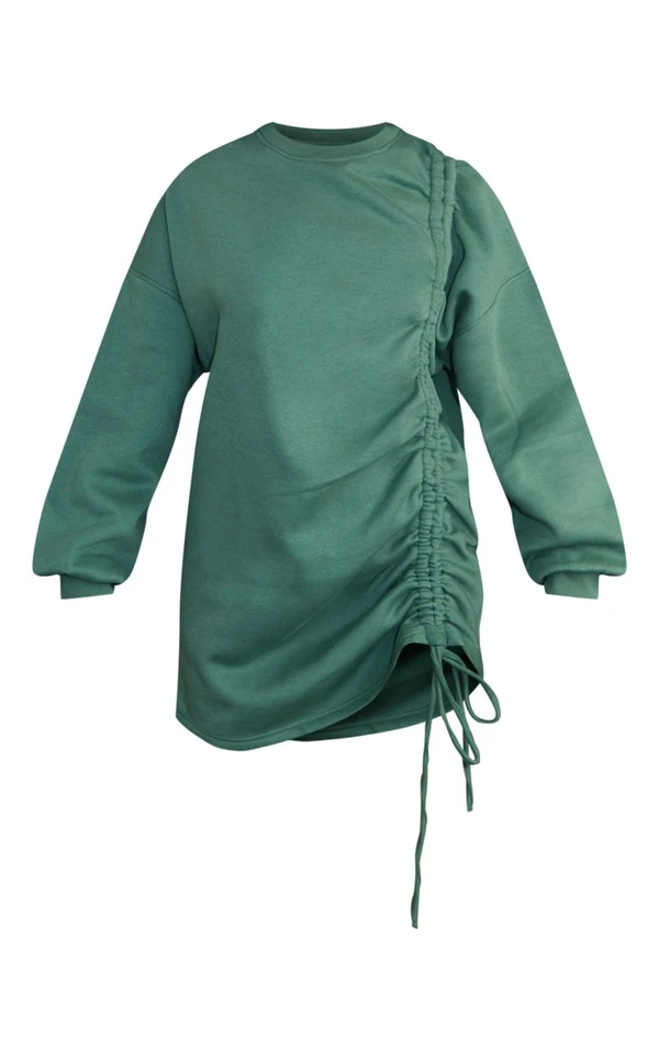 Robe Pull Oversize Bleu-vert En Sweat Froncé Oversize à Col Ras 5 Robe Pull Oversize Bleu-vert En Sweat Froncé Oversize à Col Ras – Image 5