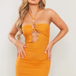 Robe Moulante En Effet Lin Orange à Anneaux Et Dos Nu -Pas Cher Robe Tendre Magasin 8ccce0b5ea52a6c6e21c97fdeccca5f7e5336c97 cne1381 3