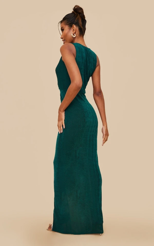Robe Longue Moulante En Acétate Vert émeraude à Détail Torsadé 2 Robe Longue Moulante En Acétate Vert émeraude à Détail Torsadé – Image 2