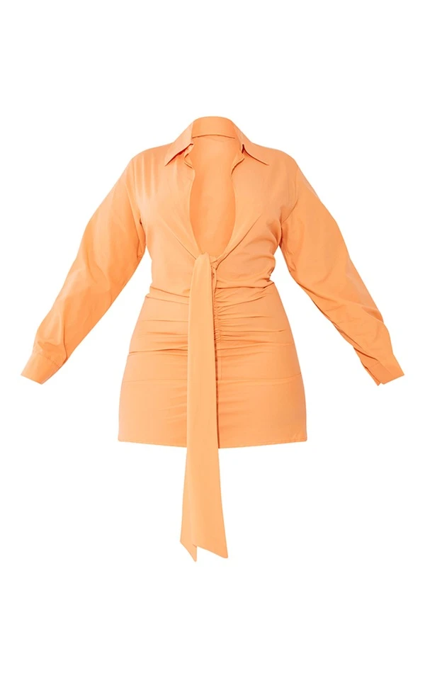 Plus Robe Chemise Orange Froncée Devant à Décolleté 5 Plus Robe Chemise Orange Froncée Devant à Décolleté – Image 5