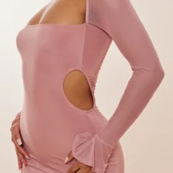 Robe Moulante Mauve Découpée à Manches Flare En Mesh -Pas Cher Robe Tendre Magasin 8f41a3bc6c20137e17f7c760d9f1195728e6299f cnc2325 4