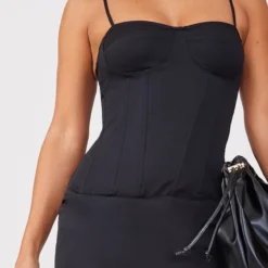 Robe Longue Tissée Noire à Détail Corset Et Bretelles -Pas Cher Robe Tendre Magasin 8f5670b8bfc9674c460ff91daa44293aec7ca93f cnc7630 4