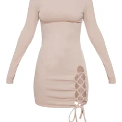 Robe Moulante Manches Longues Taupe à Col Haut Et Laçage -Pas Cher Robe Tendre Magasin 906538b042c6cfa1113761b11a67726cdf385fb6 cnd1321 5