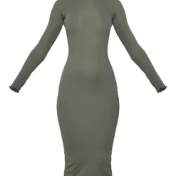 Robe Mi-longue Côtelée Kaki à Manches Longues Et Ourlet Légèrement Volanté -Pas Cher Robe Tendre Magasin 9193c1c10097b7adbedaabb9b401b774f53c2d86 cnd4271 5