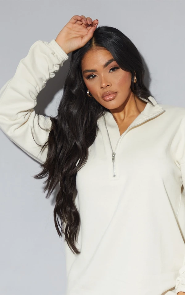 Zero Robe Pull En Sweat Gris Pierre à Zip Et Manches Froncées 4 Zero Robe Pull En Sweat Gris Pierre à Zip Et Manches Froncées – Image 4