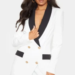Robe Blazer Blanche à Boutons Dorés Et Col Contraste -Pas Cher Robe Tendre Magasin 922d9d6f07a50f6c6922d0a0d0dbf638fb8997be cmc9134 4