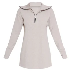 Robe Pull Oversize Côtelée Sable à Col Haut Et Demi-zip -Pas Cher Robe Tendre Magasin 924af2508b239d0d8541659267a4bb43daa3b0e5 cnc2874 5