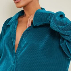 Robe Chemise Plissée Bleu Sarcelle à Ourlet Volanté 8 Robe Chemise Plissée Bleu Sarcelle à Ourlet Volanté -Pas Cher Robe Tendre Magasin 92cabeea9e129a3bd79e0e0bd16a4ea7dbe7a116 cnb8480 4