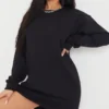 Robe Sweat Basique Noire Oversize à Col Ras