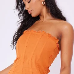 Robe Bustier Moulante En Effet Lin Rouille à Bordures Frangées Et Liserés Structurants -Pas Cher Robe Tendre Magasin 93bb965b53ffaf7c5cc40a1483601b952a87e19b cnd7650 4