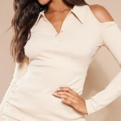 Robe Moulante Côtelée Sable Froncée à épaules Dénudées 8 Robe Moulante Côtelée Sable Froncée à épaules Dénudées -Pas Cher Robe Tendre Magasin 93e8b4d806c9d12d06b14be57923111d5ae221ed cnb3592 4