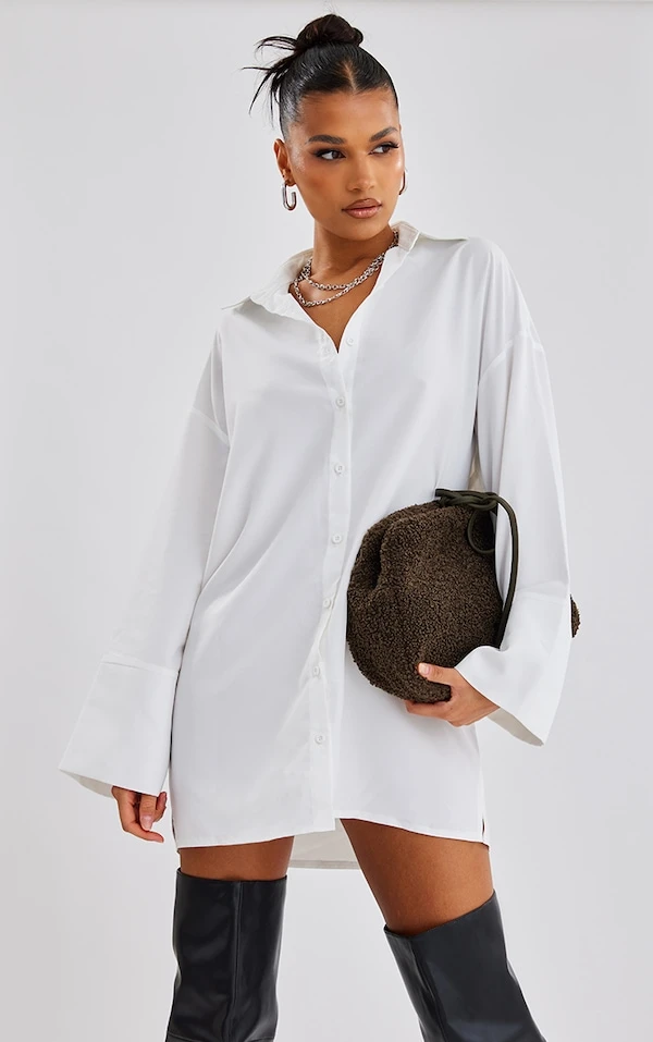 Robe Chemise Oversize En Popeline Blanche à Mancherons Larges 1 Robe Chemise Oversize En Popeline Blanche à Mancherons Larges