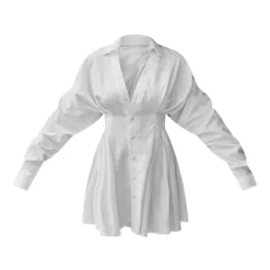 Robe Chemise Oversize Plissée En Maille Tissée Blanche -Pas Cher Robe Tendre Magasin 9559050a9780d8fbfa3395b9dcc1fe3421b6882d cmz0958 6