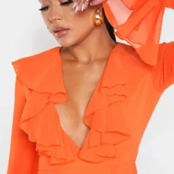 Robe Longue Orange Vif à Décolleté Plongeant Volanté -Pas Cher Robe Tendre Magasin 95a2010e1cd5a3a7b049e181e05d7cc085da7a79 cmd6710 5