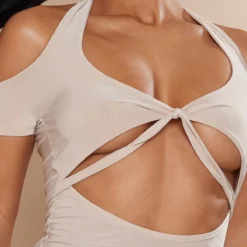 Robe Très Moulante Torsadée Gris Pierre à Dos Nu Noué -Pas Cher Robe Tendre Magasin 95e818fb680b86617e4b88b9dce75497a2597df8 cnd2281 4