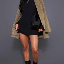 Robe Pull Oversize Côtelée Noire à Col Haut Et Demi-zip -Pas Cher Robe Tendre Magasin 973452359c1d3a0a0e4b0d18e1cc7378a561b9da cnc2873 3