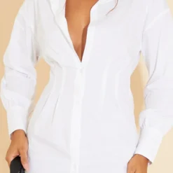 Robe Chemise Blanche Ajustée à La Taille à Manches Longues -Pas Cher Robe Tendre Magasin 979de9f5999a320ef235ee81e5dfd503d9f3b60f cmt6175 5