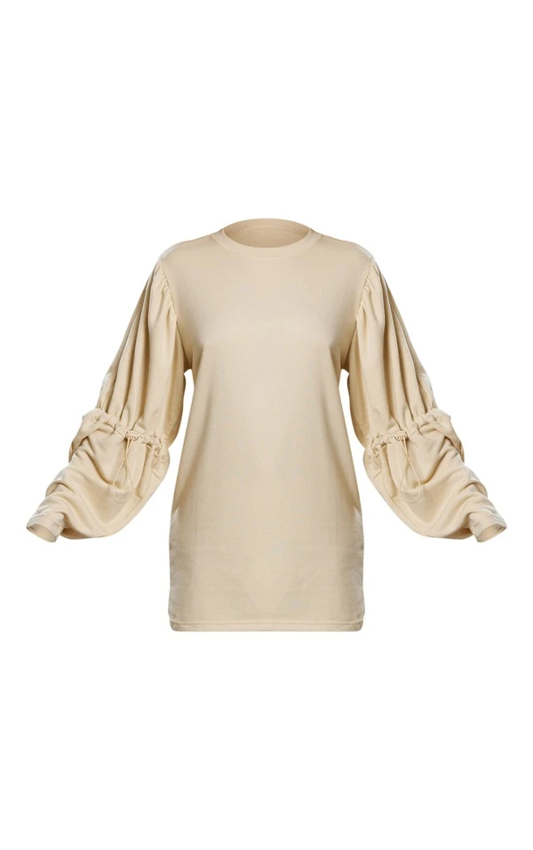 Robe Pull En Sweat Crème à Détail Cordons Ajustables Aux Manches 5 Robe Pull En Sweat Crème à Détail Cordons Ajustables Aux Manches – Image 5