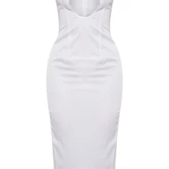 Robe Mi-longue Blanche Satinée Décolletée à Bretelles Et Empiècement -Pas Cher Robe Tendre Magasin 983006d051973efe4f6add3e505bd9fa7b65340e cne1409 5