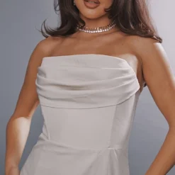 Robe Mi-longue Satinée Crème à Col Bénitier Et Détail Corset -Pas Cher Robe Tendre Magasin 9858296d8e8d437b2a94760655a425b40b372d2c cnc3074 4