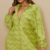 Robe Chemise Oversize Vert Olive Crêpée Et Plissée